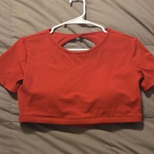 Open Back Red Short Sleeve Crop Top